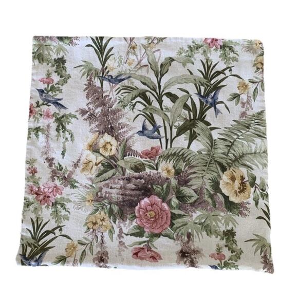 Pottery Barn Pillow Cover MARLENA 18"x18" EXOTIC BIRDS FLOWERS Floral Linen Bld - Picture 3 of 5